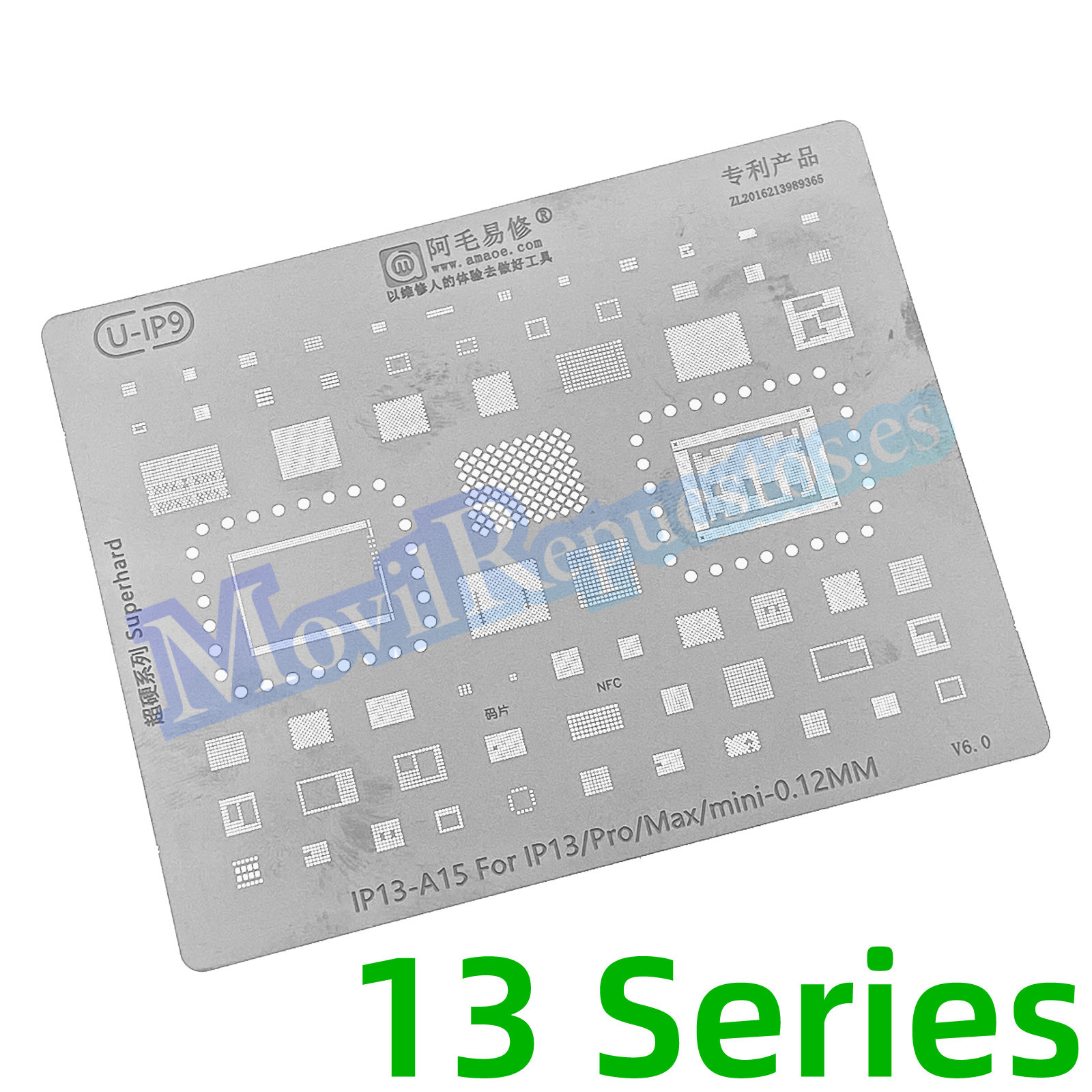 [A15] Panel De Reballing SuperDuro para Repara BGA Marca AMAOE U-IP9 – iPhone 13 13 Pro 13 Pro Max 13 Mini