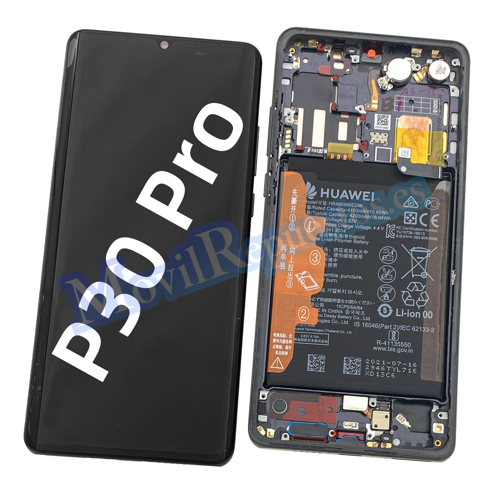 Pantalla Completa LCD Y Táctil Con Marco Y Piezas para Huawei P30 Pro – Gris Negro Mate Original (Service Pack)
