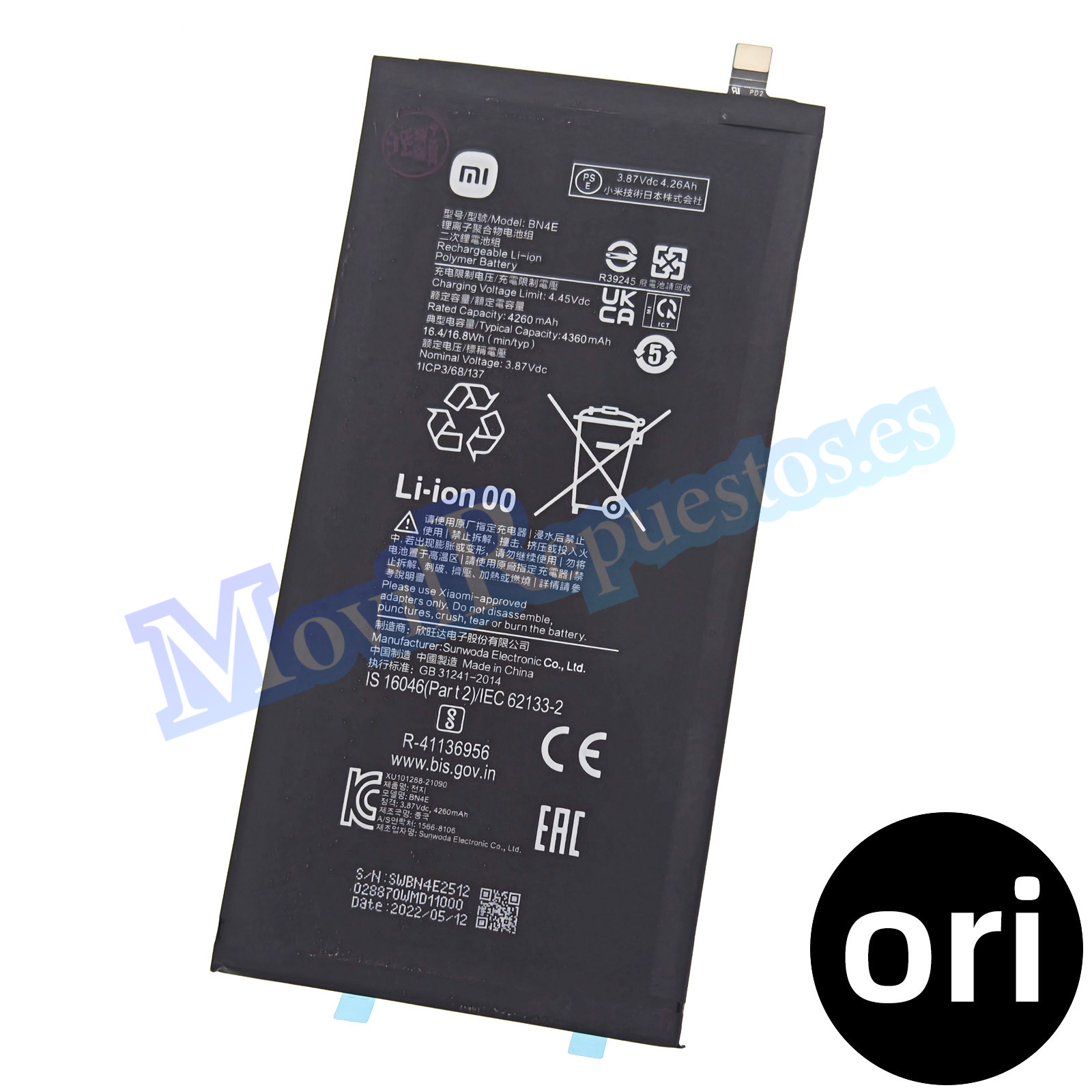 Batería BN4E para Xiaomi Mi Pad 5 Mi Pad 5 Pro De 4360mAh – Original Nuevo